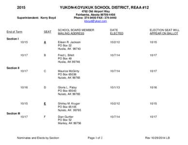 2015  YUKON-KOYUKUK SCHOOL DISTRICT, REAA #[removed]Old Airport Way Fairbanks, Alaska[removed]Phone: [removed]FAX: [removed]