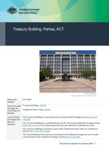 Treasury Building, Parkes, ACT  Treasury Building. Source: Department of Finance, 2012  Finance ID