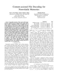 Content-assisted File Decoding for Nonvolatile Memories Yue Li, Yue Wang, Anxiao (Andrew) Jiang Jehoshua Bruck