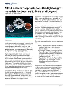 NASA selects proposals for ultra-lightweight materials for journey to Mars and beyond