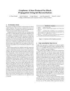 Graphene: A New Protocol for Block Propagation Using Set Reconciliation A. Pinar Ozisik† 1