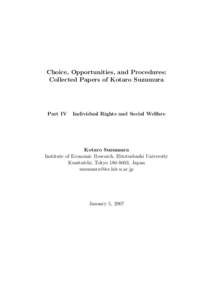 Choice, Opportunities, and Procedures: Collected Papers of Kotaro Suzumura Part IV  Individual Rights and Social Welfare