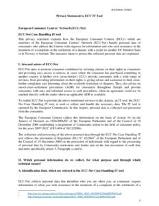 B5(2006)DPrivacy Statement to ECC IT Tool European Consumer Centres’ Network (ECC-Net) ECC-Net Case Handling IT tool