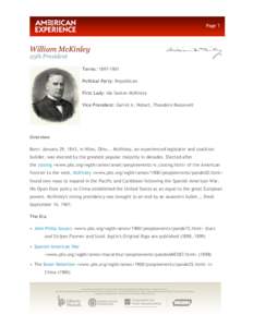 Page 1  William McKinley 25th President  Terms: [removed]