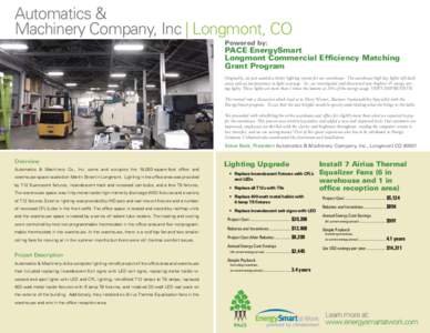 Automatics & Machinery Company, Inc | Longmont, CO Powered by: PACE EnergySmart Longmont Commercial Efficiency Matching