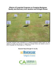 Effects of Fungicide Programs on Creeping Bentgrass Quality and Recovery from Aeration and Drought Stress Fungicide programs were evaluated on a creeping bentgrass putting green for their effects turf quality and recover
