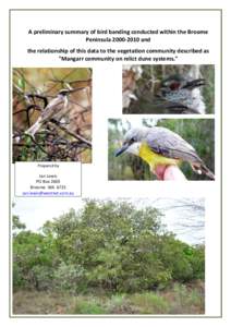 A preliminary summary of bird banding conducted within the Broome Peninsula[removed]and the relationship of this data to the vegetation community described as 