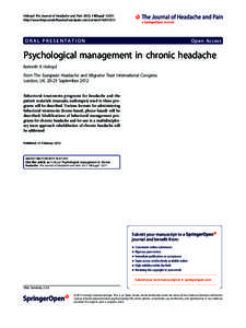 Holroyd The Journal of Headache and Pain 2013, 14(Suppl 1):O11 http://www.thejournalofheadacheandpain.com/content/14/S1/O11 ORAL PRESENTATION  Open Access
