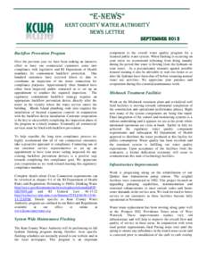 “E-NEWS” KENT COUNTY WATER AUTHORITY NEWS LETTER SEPTEMBER 2013 Backflow Prevention Program Over the previous year we have been making an intensive