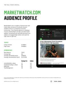 MARKETWATCH.COM AUDIENCE PROFILE MarketWatch.com is a leader in financial news and market data, serving as the ultimate resource needed to thrive in a competitive economic environment. From financial advisors to individu