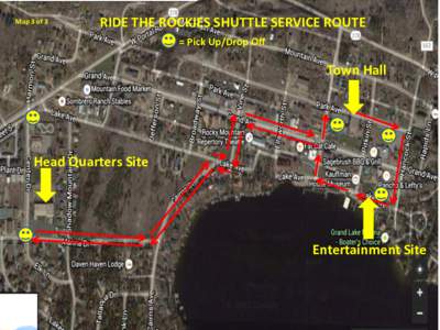 Map 3 of 3  RIDE THE ROCKIES SHUTTLE SERVICE ROUTE = Pick Up/Drop Off  Town Hall