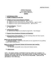POSTEDTOWN OF MILLVILLE Town Council Meeting May 12, :00 p.m.) AGENDA 1. Call Meeting to Order