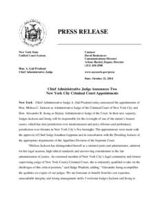 PRESS RELEASE  New York State Unified Court System  Contact: