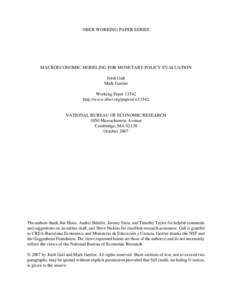 Macroeconomic Modeling for Monetary Policy Evaluation