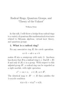 Radical Rings, Quantum Groups, and “Theory of the Unknot” Wolfgang Rump In this talk, I will throw a bridge from radical rings to a variety of quantum-like mathematical structures