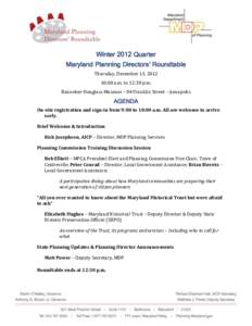 Agenda for Winter 2012 Planning Directors Meeting