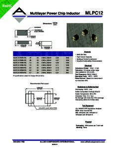 RoHS Multilayer Power Chip Inductor Dimensions: MLPC12