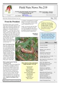 Field Nats News No.219 Newsletter of the Field Naturalists Club of Victoria Inc. Understanding Our Natural World Est. 1880