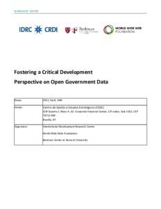 WORKSHOP REPORT  Fostering a Critical Development Perspective on Open Government Data Dates: