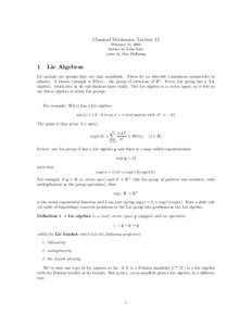 Classical Mechanics, Lecture 13 February 21, 2008 lecture by John Baez notes by Alex Hoffnung  1