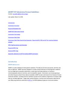 dbSNP VCF Submission Format Guidelines Contact: [removed] Last update: March 11, 2014