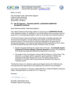 BOARD OF PSYCHOLOGY - AB 705 Support Letter