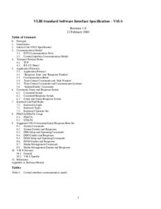 VLBI Standard Software Interface Specification – VSI-S RevisionFebruary 2003 Table of Contents 0. 1.