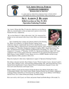 U.S. ARMY SPECIAL FORCES COMMAND (AIRBORNE) BIOGRAPHICAL SKETCH U.S. ARMY SPECIAL OPERATIONS COMMAND PUBLIC AFFAIRS OFFICE FORT BRAGG, NC[removed][removed]http://www.soc.mil
