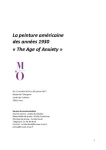 La peinture américaine des années 1930 « The Age of Anxiety » Du 12 octobre 2016 au 30 janvier 2017 Musée de l’Orangerie
