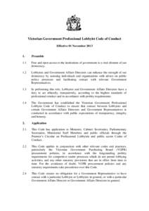 Victorian Government Professional Lobbyist Code of Conduct