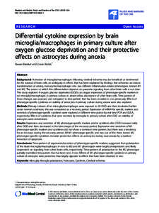 Differential cytokine expression by brain microglia/macrophages in primary culture after oxygen glucose deprivation and their protective effects on astrocytes during anoxia