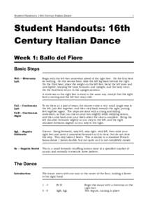 Student Handouts: 16th Century Italian Dance  1 Student Handouts: 16th Century Italian Dance