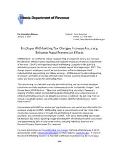 Press Release: Employer Withholding Tax Changes Increase Accuracy, Enhance Fraud Prevention Efforts