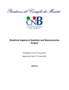 Presidenza del Consiglio dei Ministri    Bioethical Aspects of Aesthetic and Reconstructive Surgery