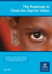 The Roadmap to Close the Gap for Vision Vision loss is 11% of the Indigenous health gap. The $70m Roadmap to eliminate vision loss would be only 4% of the $1.6bn allocated in