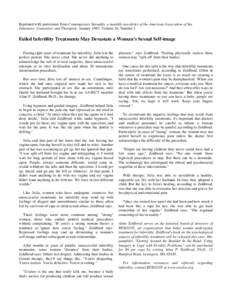 Reprinted with permission from Contemporary Sexuality, a monthly newsletter of the American Association of Sex Educators, Counselors and Therapists. January 1992: Volume 26, Number 1 Failed Infertility Treatments May Dev