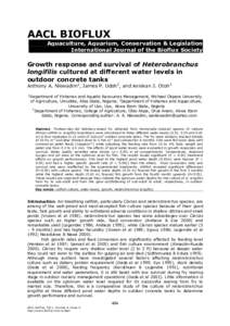 AACL BIOFLUX Aquaculture, Aquarium, Conservation & Legislation International Journal of the Bioflux Society Growth response and survival of Heterobranchus longifilis cultured at different water levels in