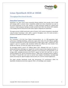 Linux OpenStack iSCSI at 10GbE Throughput Benchmark Results Executive Summary OpenStack is an open source cloud computing software platform that provides tools to build and manage public or private clouds. Completely sca
