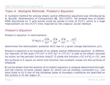 Numerical linear algebra / Partial differential equations / Iterative methods / Differential operators / Multigrid method / Relaxation / Elliptic operator / Gauss–Seidel method / Matrix / Numerical analysis / Mathematics / Mathematical analysis