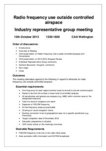 Radio frequency use outside controlled airspace - Industry representative group meeting - 15 Oct 2013