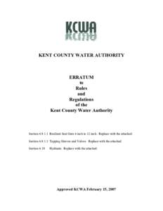 KENT COUNTY WATER AUTHORITY  ERRATUM to Rules and