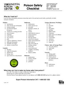 Poison Safety Checklist 155 NE 100th Street, #100 Seattle, WA[removed]Phone: [removed]