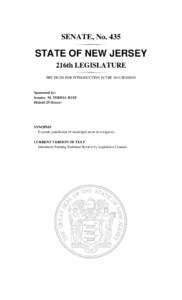 SENATE, No[removed]STATE OF NEW JERSEY 216th LEGISLATURE PRE-FILED FOR INTRODUCTION IN THE 2014 SESSION