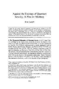 Against the Excesses of Quantum Gravity:A Plea for Modesty Erik Curieltt I argue that all current researchprograms in quantum gravity conform to the 17th century hypothetico-deductivemodel of scientificinquiry, perhaps o