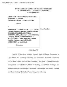 Filing # E-Filed:11:23 PM  IN THE CIRCUIT COURT OF THE SIXTH CIRCUIT IN AND FOR PINELLAS COUNTY, FLORIDA CIVIL DIVISION OFFICE OF THE ATTORNEY GENERAL,