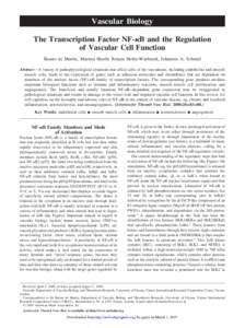 Vascular Biology The Transcription Factor NF-␬B and the Regulation of Vascular Cell Function Rainer de Martin, Martina Hoeth, Renate Hofer-Warbinek, Johannes A. Schmid Abstract—A variety of pathophysiological situati