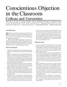 Conscientious Objection in the Classroom Colleges and Universities PHYSICIANS  COMMITTEE