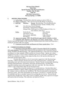 Borrego Water District MINUTES Special Meeting of the Board of Directors Tuesday, May 19, 2015 9:00 AM 806 Palm Canyon Drive