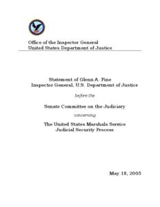 Testimony concerning "The United States Marshals Service Judicial Security Process"