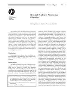 (Central) Auditory Processing Disorders - Technical Report
